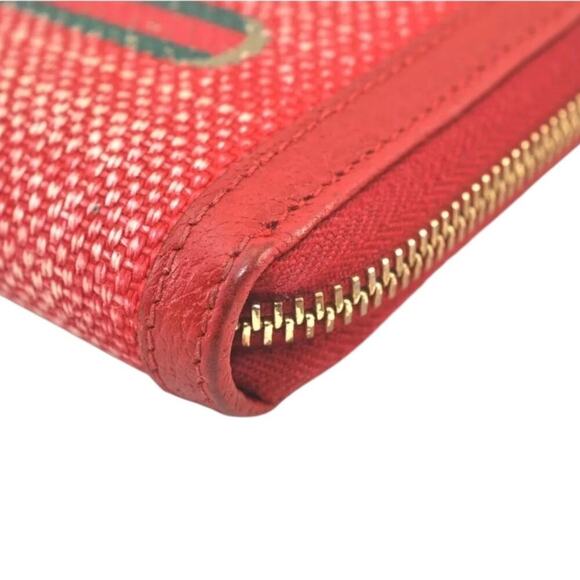 GUCCI Logo Print Long Wallet Purse Canvas Leather Red - Picture 12 of 16